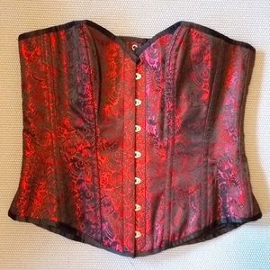 Long Red Brocade Pattern Corset